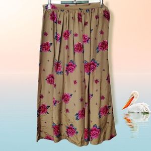 Vintage 100% SILK Floral High Waist Skirt Pleated Designer Carole Little Midi